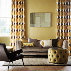 Curtains In The Living Area With Subtle Designs Wallpaper