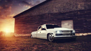 Custom Lowered Pickup Truck Sunset Wallpaper