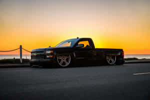 Custom Lowered Truck Sunset Silhouette Wallpaper