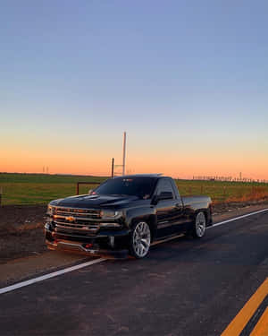 Customized Pickup Truck Sunset Wallpaper