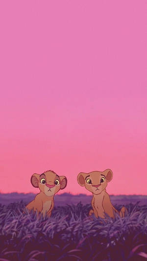 Cute Aesthetic Cartoon Simba And Nala Wallpaper