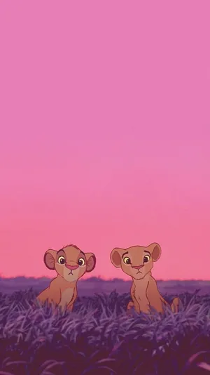 Cute Aesthetic Cartoon Simba And Nala Wallpaper