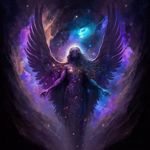Cute Angel In Colorful Space Wallpaper
