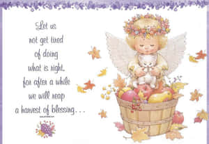 Cute Angel On A Fruit Basket Wallpaper