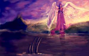 Cute Angel Walking By A River Wallpaper