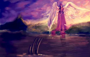 Cute Angel Walking By A River Wallpaper