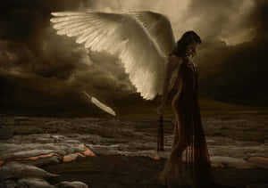 Cute Angel Walking In A Dark Landscape Wallpaper