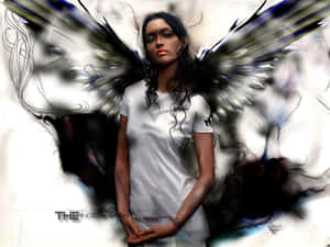 Cute Angel With Black Wings Wallpaper