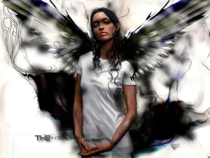 Cute Angel With Black Wings Wallpaper