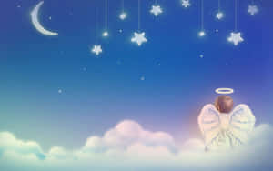 Cute Angel With Stars And A Moon Wallpaper