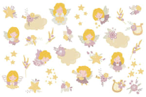 Cute Angels In Cartoon-style Drawing Wallpaper