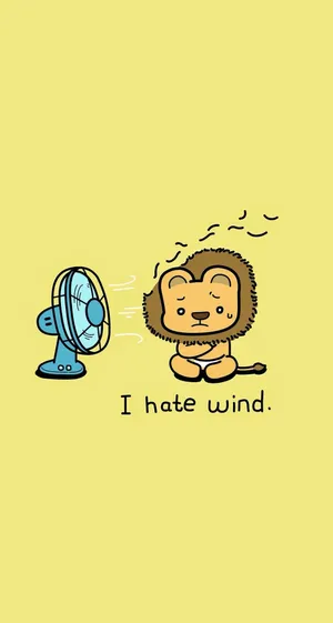 Cute Animals Cartoon Lion With Electric Fan Wallpaper