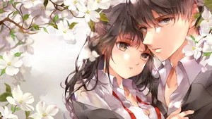 Cute Anime Couple In Love Wallpaper