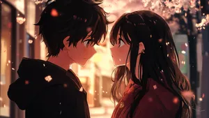 Cute Anime Couple Moment Wallpaper