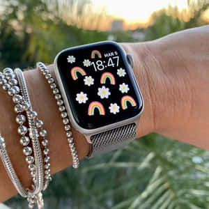 Cute Apple Watch Face Rainbow Flowers Wallpaper