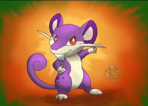 Cute Art Of Pokemon Rattata Dancing Orange Background Wallpaper