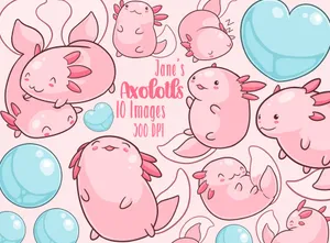Cute Axolotl Animals Doodle Art Wallpaper
