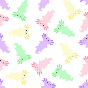 Cute Axolotl Animals In Different Colors Minimalist Art Wallpaper