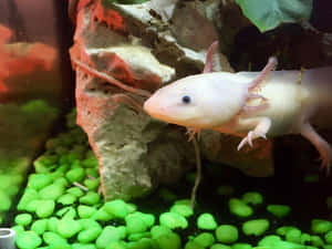 Cute Axolotl Baby In An Aquarium Wallpaper