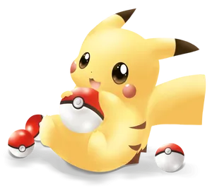 Cute Baby Pikachu With Pokemon Ball Wallpaper