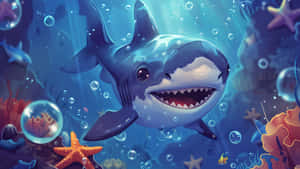 Cute Baby Shark Underwater Wallpaper