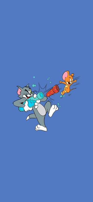 Cute Blue-colored Tom And Jerry Aesthetic Wallpaper