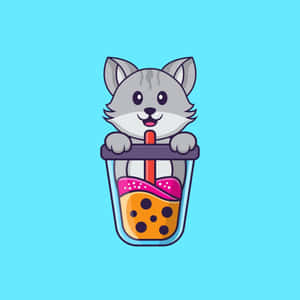Cute Boba And Gray Cat Wallpaper