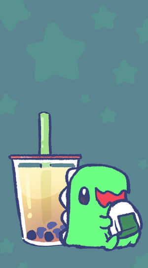 Cute Boba And Green Dinosaur Wallpaper