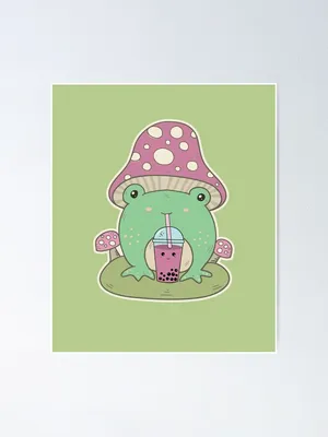 Cute Boba And Green Frog Wallpaper