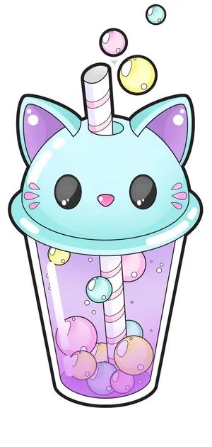 Cute Boba Blue Cat Lid Wallpaper