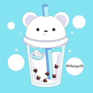 Cute Boba Ice Bear Cup Lid Wallpaper