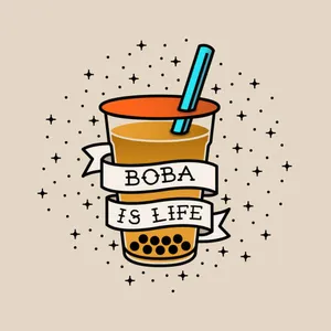 Cute Boba In Beige Background Wallpaper