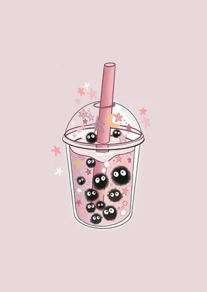 Cute Boba Tea Cartoon Art Wallpaper