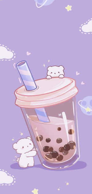 Cute Boba Tea Cartoon Illustration Wallpaper