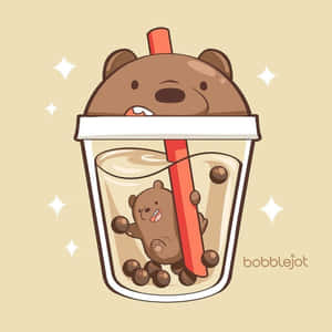 Cute Boba Tea Grizzly Bear Wallpaper