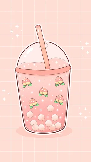Cute Boba Tea With Peaches Wallpaper