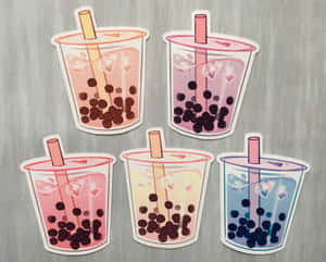 Cute Boba Teas Cartoon Art Wallpaper