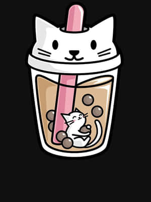 Cute Boba White Cat In Black Background Wallpaper