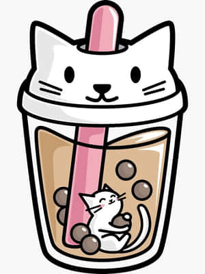 Cute Boba With White Cat Lid Wallpaper