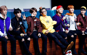 Cute Bts At Fanmeet Wallpaper