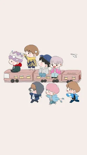 Cute Bts Drawing Chibi Train Wallpaper