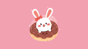 Cute Bunny On Donut Illustration Wallpaper