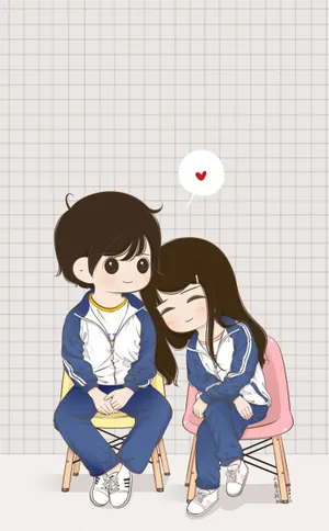 Cute Cartoon Couple In Sweatpants Wallpaper