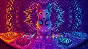 Cute Cartoon Dog Djing Wallpaper