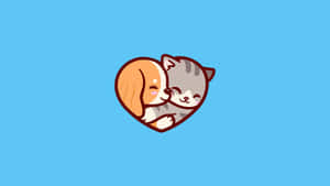 Cute Cartoon Dogs Hugging Heart Wallpaper