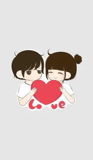 Cute Cartoon Heart Embracing Love Wallpaper