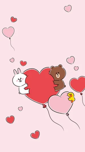 Cute Cartoon Heart On Pink Background Wallpaper