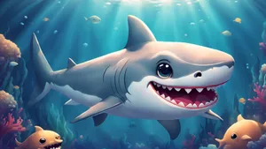 Cute Cartoon Shark Underwater Wallpaper