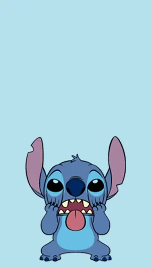 Cute Cartoon Stitch Blue Background Wallpaper