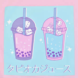 Cute Cat Boba Tea Illustration Wallpaper